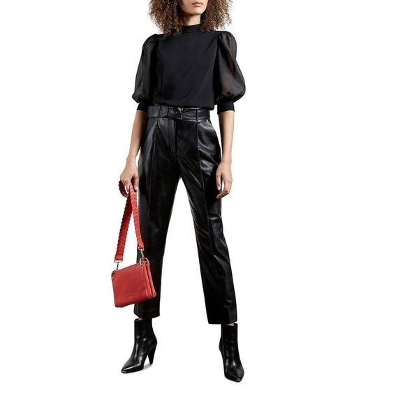 Ted Baker London Faydell Pleather Belted Trousers Sz. 6 - Picture 2 of 15